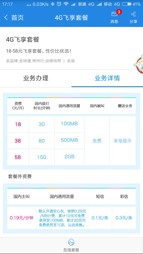 广东移动的18元~58元飞享主套餐越来越没优势