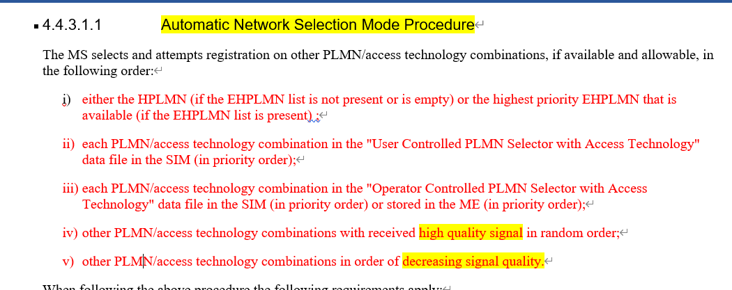 automaticPLMN selection