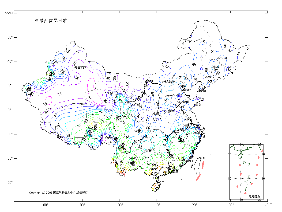雷暴日全国分布图